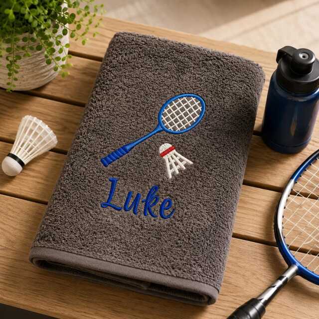 Personalised Badminton Towel, Embroidered Racket & Shuttlecock, Custom Name Sports Player Gift - image 1