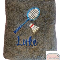 Personalised Badminton Towel, Embroidered Racket & Shuttlecock, Custom Name Sports Player Gift - thumbnail 2