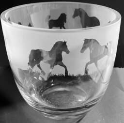 Welsh Cob Candleholder Crystal Glass Candle Holder With Welsh Section D Cob Horse Frieze Design