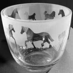 Welsh Cob Candleholder Crystal Glass Candle Holder With Welsh Section D Cob Horse Frieze Design - thumbnail 2