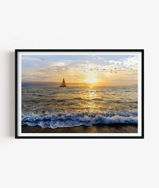 Sailboat Sunset Photography Print - Coastal Ocean Wall Art Poster Seaside Home Decor - image 1