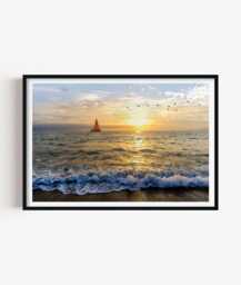 Sailboat Sunset Photography Print - Coastal Ocean Wall Art Poster Seaside Home Decor - thumbnail 1