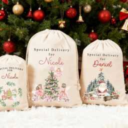 Personalized Large Santa Christmas Sack For Boys Xmas Toy With Name & Bear Gingerbread Man Stocking Gift Kids - thumbnail 2