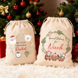 Personalized Large Santa Christmas Sack For Boys Xmas Toy With Name & Bear Gingerbread Man Stocking Gift Kids - thumbnail 3