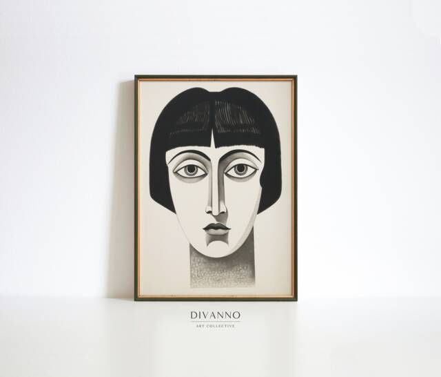 Abstract Portrait Art Print, Monochrome Wall Art, Modern Minimalist Home Decor, Woman Canvas, Neutral Printable Gift, Digital - image 1