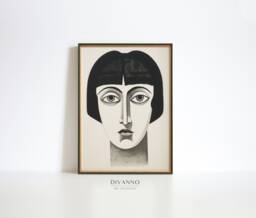 Abstract Portrait Art Print, Monochrome Wall Art, Modern Minimalist Home Decor, Woman Canvas, Neutral Printable Gift, Digital - thumbnail 1