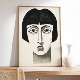Abstract Portrait Art Print, Monochrome Wall Art, Modern Minimalist Home Decor, Woman Canvas, Neutral Printable Gift, Digital - thumbnail 2