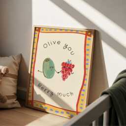 Olive You Berry Much Bright Retro Kids Room Poster - Gender Neutral - thumbnail 2