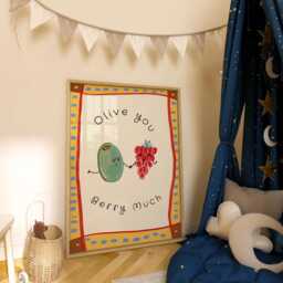 Olive You Berry Much Bright Retro Kids Room Poster - Gender Neutral - thumbnail 1