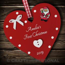 Personalised Baby's 1st First Christmas Bauble Wooden Heart Tree Ornament Or Magnet Gift For Boy Girl - thumbnail 3
