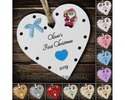 Personalised Baby's 1st First Christmas Bauble Wooden Heart Tree Ornament Or Magnet Gift For Boy Girl - thumbnail 1