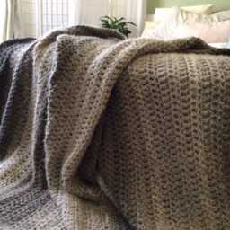 Reserved Custom Made Crochet Blanket, Knitted Throw Rustic Decor, Thick Knit Queen Size Bedding, Dark Brown Blanket - thumbnail 2