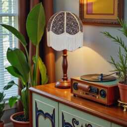 Handmade Paisley Print Fabric Dome Lampshade With Cream Fringe, Bespoke Made For Table & Floor Standard Lamp Shades, Ceiling Lights - thumbnail 2