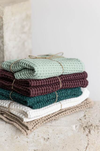 Linen Waffle Towels Set Emerald Green Cotton Blend, Absorbent Bath - image 1