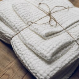 Linen Waffle Towels Set Emerald Green Cotton Blend, Absorbent Bath - thumbnail 2