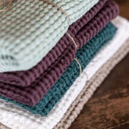 Linen Waffle Towels Set Emerald Green Cotton Blend, Absorbent Bath - thumbnail 3