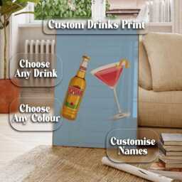 Personalised Christmas Gift For Couple, His & Hers Favourite Drink Poster, Custom Alcohol Wall Art, Unique Wedding Gift, Drinking Partner - thumbnail 1