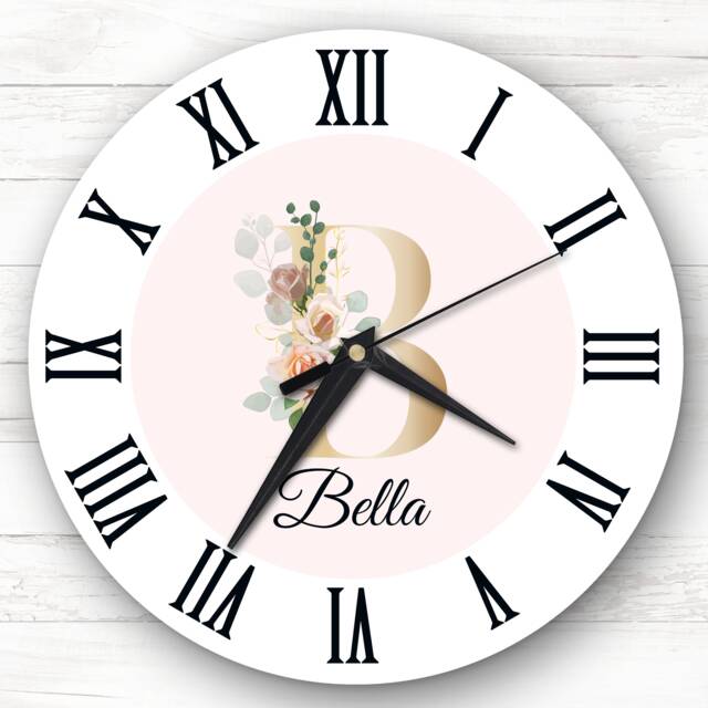 Floral Alphabet Name Initial Letter B Personalised Gift Clock - image 1