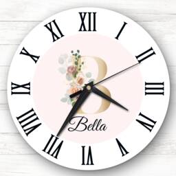 Floral Alphabet Name Initial Letter B Personalised Gift Clock - thumbnail 1