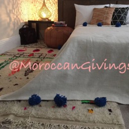 "Moroccan Pom Blanket - Throw With Blanket Bed Spread Bedding Cotton /71""Wx102" - thumbnail 2