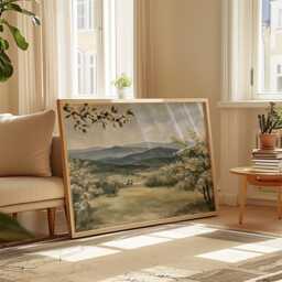 Blossom Mountain Poster, Green Valley Print, Nature Wall Art, Paper - thumbnail 4