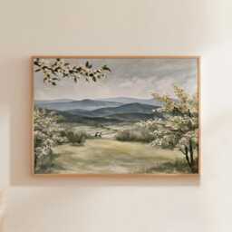 Blossom Mountain Poster, Green Valley Print, Nature Wall Art, Paper - thumbnail 1