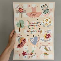 Girls Personalised You Can Do Anything Gingham Print. Positive Affirmation Wall Art For Girls Rooms, Playrooms & Nurseries - Print Only - thumbnail 3