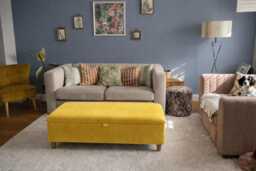 Handmade Velvet Storage Ottoman Footstool Bright Upholstery Velvet With Oak Feet