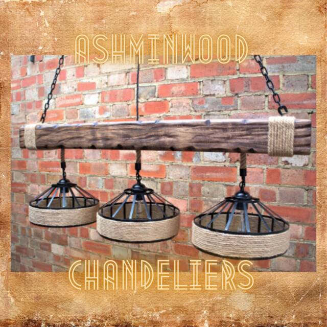 Wood Beam Chandelier 3 Pendant Lights Urban Loft Modern Restaurant Lighting Natural Handmade Design Rustic Edison Lamps - image 1