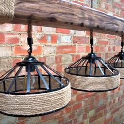 Wood Beam Chandelier 3 Pendant Lights Urban Loft Modern Restaurant Lighting Natural Handmade Design Rustic Edison Lamps - thumbnail 4