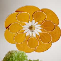 12. Flower Pendant Light in Linen, Rattan & Wood - Handmade Floral Ceiling Lamp Japandi Wabi Sabi Lighting Organic Modern Decor - thumbnail 2
