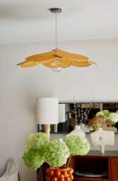 12. Flower Pendant Light in Linen, Rattan & Wood - Handmade Floral Ceiling Lamp Japandi Wabi Sabi Lighting Organic Modern Decor