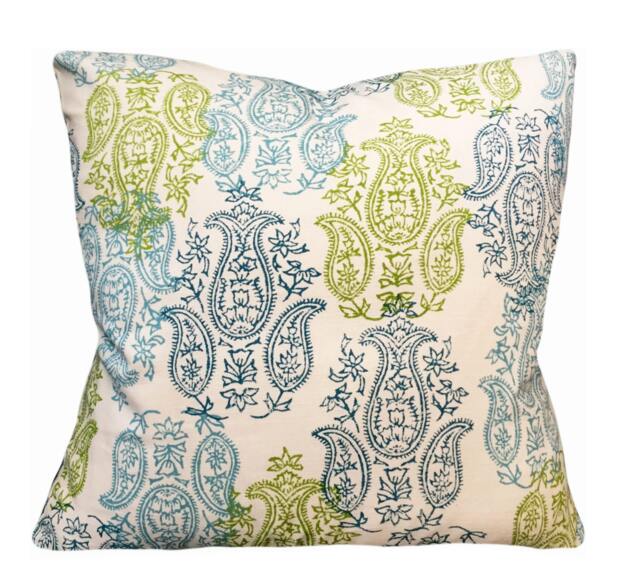 John Robshaw Yadi Aqua Green Pillow Cover Cotton Linen Paisley - image 1