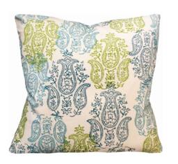 John Robshaw Yadi Aqua Green Pillow Cover Cotton Linen Paisley - thumbnail 1
