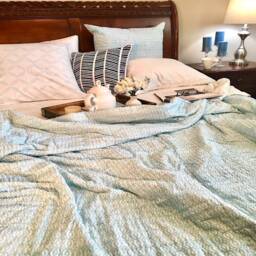 Blue Quilt, Block Printed Jaipur Razai, King Queen Twin Coverlets, Summer Handmade Bedding