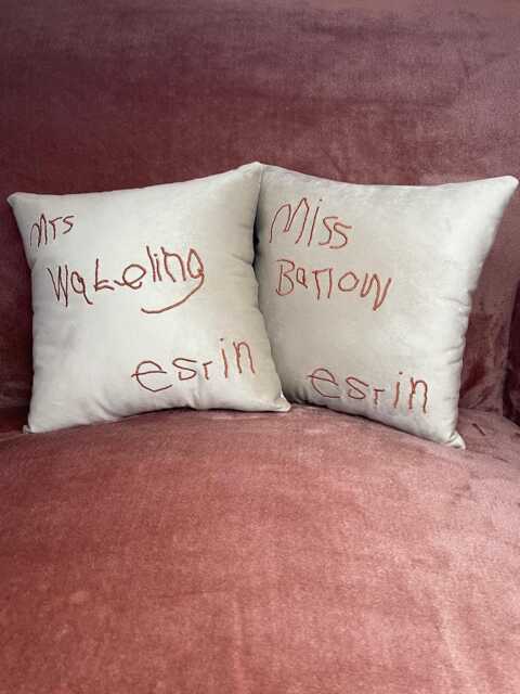 Handwriting Velvet Cushion, Personalized Kids Pillow, Custom Quote - image 1