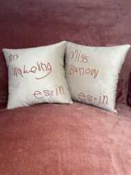 Handwriting Velvet Cushion, Personalized Kids Pillow, Custom Quote - thumbnail 1