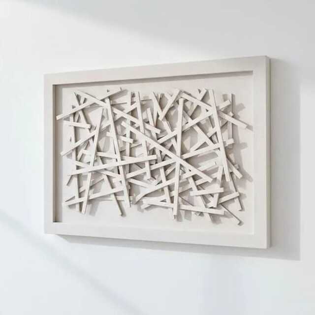 Off-White Wood Slat Wall Art - Modern 3D Minimalist Sculpture - image 1