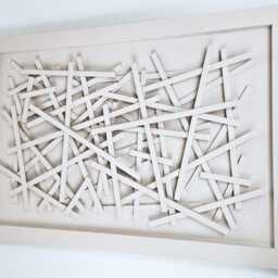 Off-White Wood Slat Wall Art - Modern 3D Minimalist Sculpture - thumbnail 4