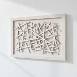 Off-White Wood Slat Wall Art - Modern 3D Minimalist Sculpture - thumbnail 1