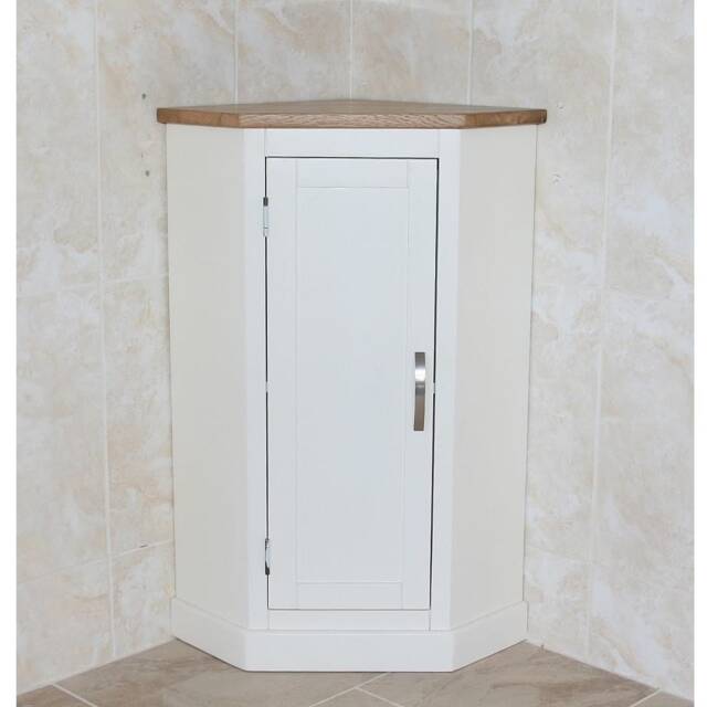 Painted White Vanity - Oak Corner Bathroom Storage Unit 501P - image 1