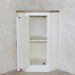 Painted White Vanity - Oak Corner Bathroom Storage Unit 501P - thumbnail 2