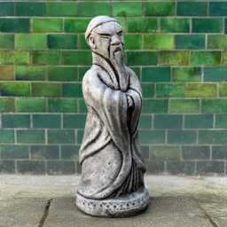 Stone Chinese Man Statue Concrete Asian Figurine Garden Feng Shui Sculpture Outdoor Tradition Decoration Ancient Oriental Ornament Gift - thumbnail 2