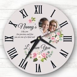 Nanny Precious Few Floral Heart Photo Frame Personalised Gift Clock
