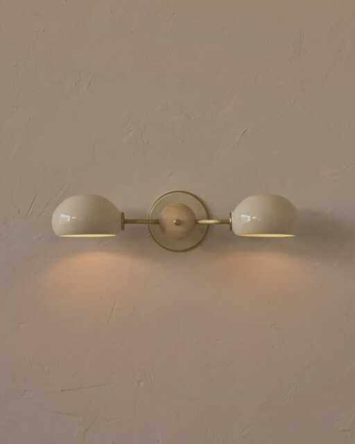 Italian Brass Baker Double Shade Wall Sconce - Modern Bedside Light- Mid-Century Glossy Cream - image 1