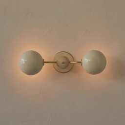 Italian Brass Baker Double Shade Wall Sconce - Modern Bedside Light- Mid-Century Glossy Cream - thumbnail 2
