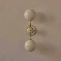 Italian Brass Baker Double Shade Wall Sconce - Modern Bedside Light- Mid-Century Glossy Cream - thumbnail 4