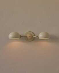 Italian Brass Baker Double Shade Wall Sconce - Modern Bedside Light- Mid-Century Glossy Cream - thumbnail 1