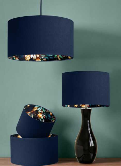 Handmade By Order Luxury Deep Dark Blue & Digital Teal Leaf Plant Pattern Double Sided Lamp Shade Pendant Light All Shapes Sizes - image 1