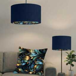 Handmade By Order Luxury Deep Dark Blue & Digital Teal Leaf Plant Pattern Double Sided Lamp Shade Pendant Light All Shapes Sizes - thumbnail 3